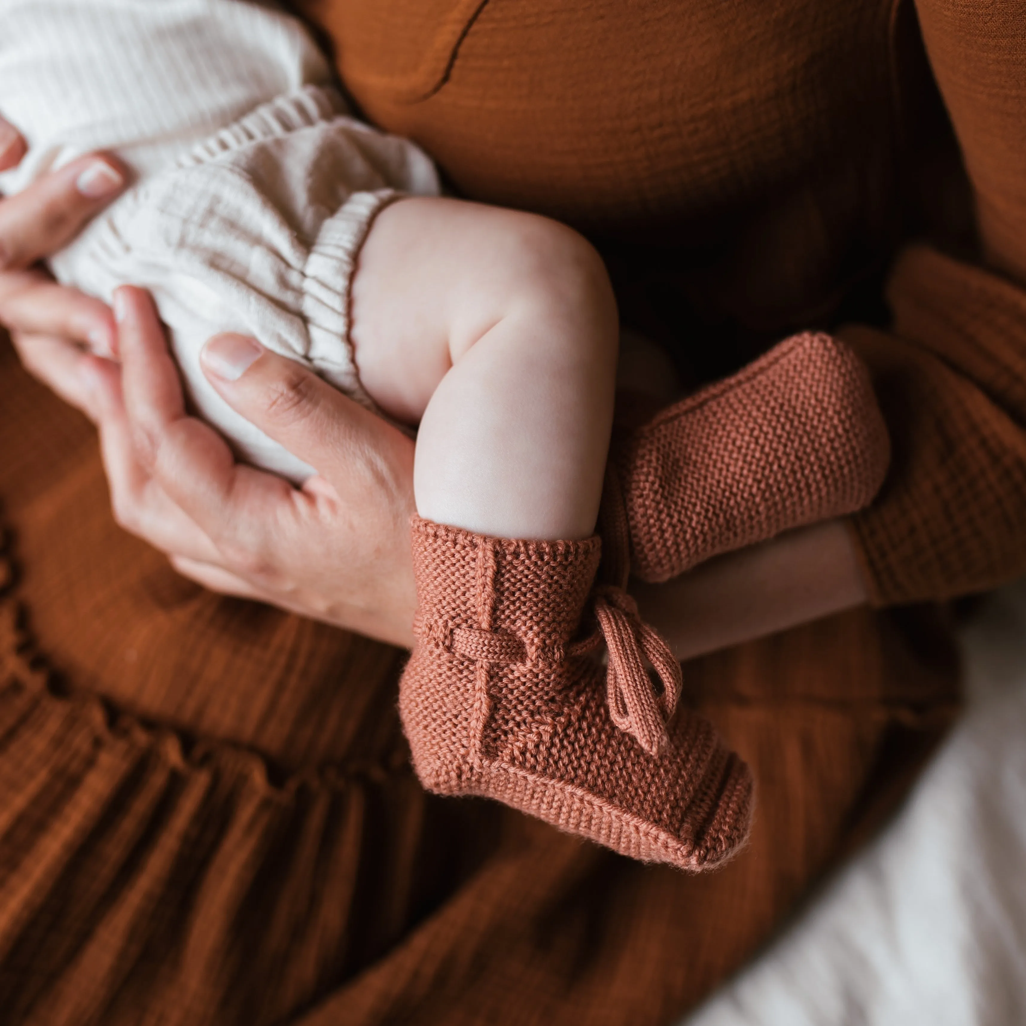 Merino Wool Baby Booties (Brick)